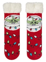 STAR WARS LADIES BABY YODA CHRISTMAS SHERPA LINED GRIPPER BOTTOM SLIPPER SOCKS - Novelty Socks for Less