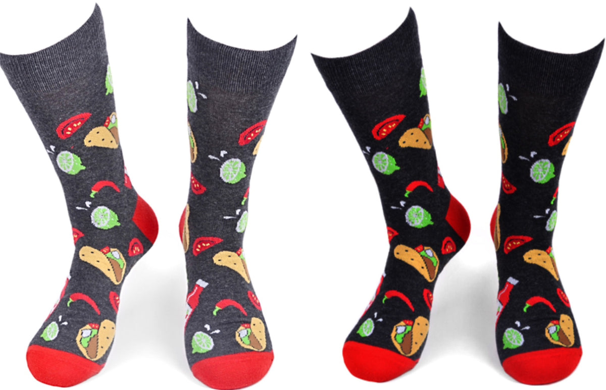 PARQUET BRAND Men's TACOS, HOT PEPPERS & HOT SAUCE Socks (CHOOSE COLOR) - Novelty Socks for Less