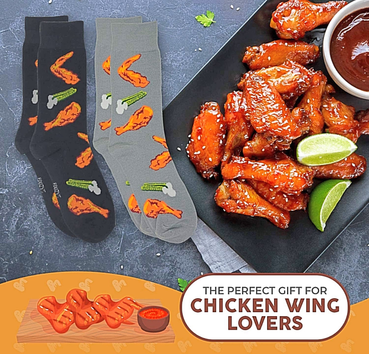 FOOZYS BRAND MEN’S BUFFALO HOT WINGS 2 PAIR SOCKS - Novelty Socks for Less