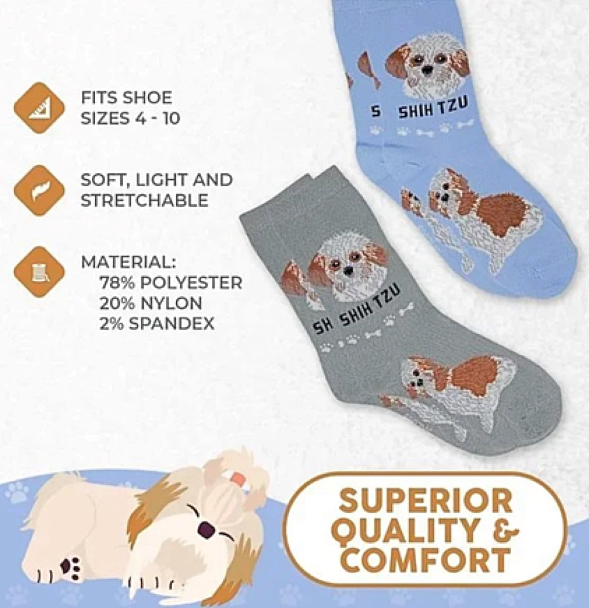 FOOZYS BRAND Ladies 2 Pair SHIH TZU Socks - Novelty Socks for Less