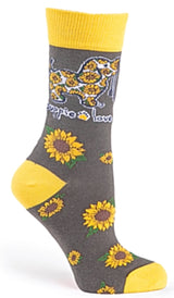 PUPPIE LOVE BY SOCKS N SOCKS Brand Adult Crew Socks SUNFLOWER PUP - Novelty Socks for Less