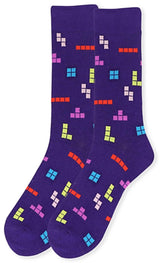PARQUET BRAND Men’s TETRIS VIDEO GAME Socks CHOOSE COLOR PURPLE Or BLACK - Novelty Socks for Less