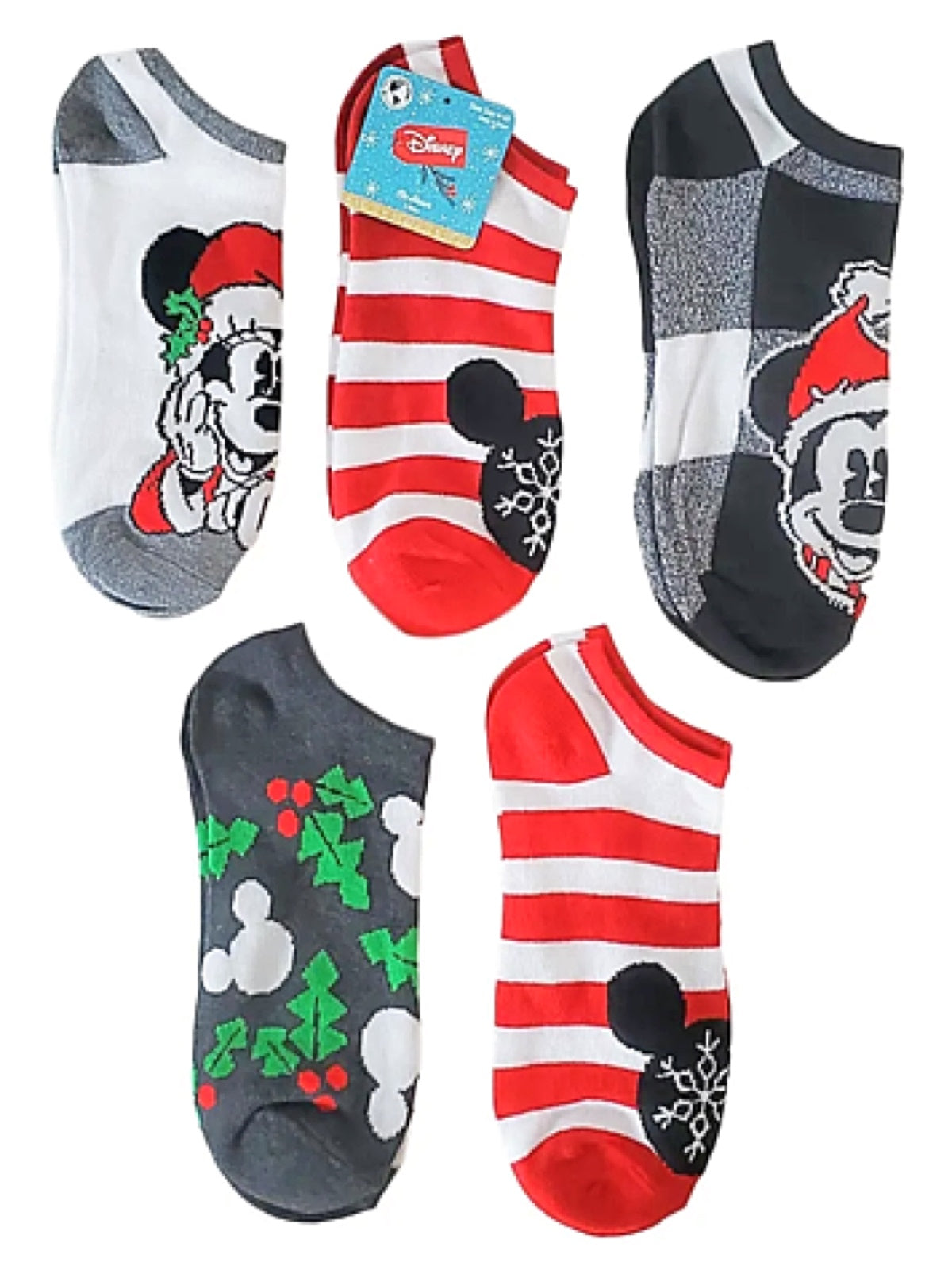 DISNEY Ladies 5 Pair Of CHRISTMAS No Show Socks MICKEY & MINNIE - Novelty Socks for Less