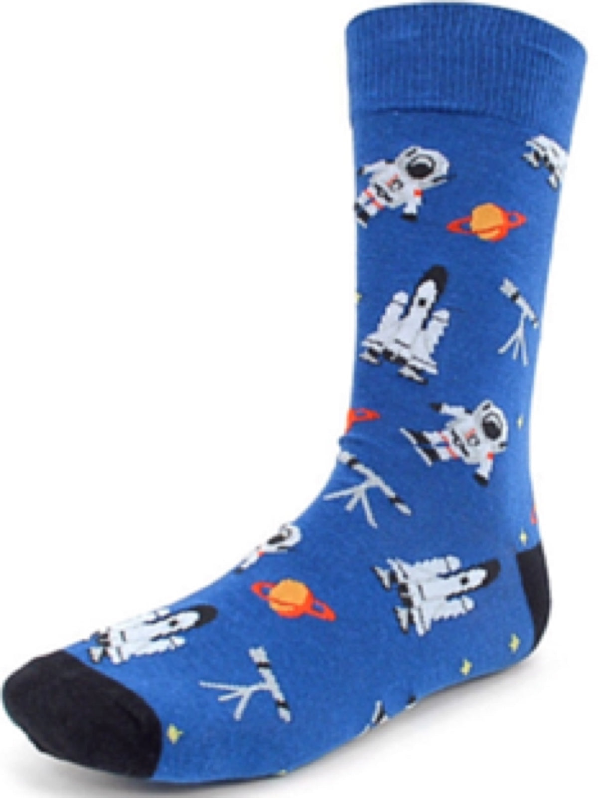 Parquet Brand Men’s ASTRONAUTS, TELESCOPES & PLANETS SOCKS (CHOOSE COLOR BLUE OR BLACK) - Novelty Socks for Less