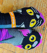 PALS Socks Brand Unisex HALLOWEEN BAT & BLACK CAT Mismatched Gripper Bottom Socks (CHOOSE SIZE) - Novelty Socks for Less