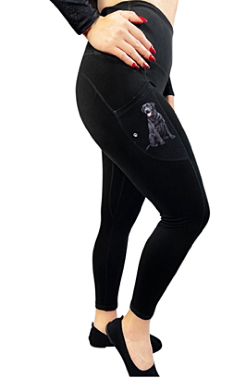 URBAN ATHLETICS Ladies BLACK LABRADOR High Rise Leggings With Pockets E&S Pets - Novelty Socks for Less