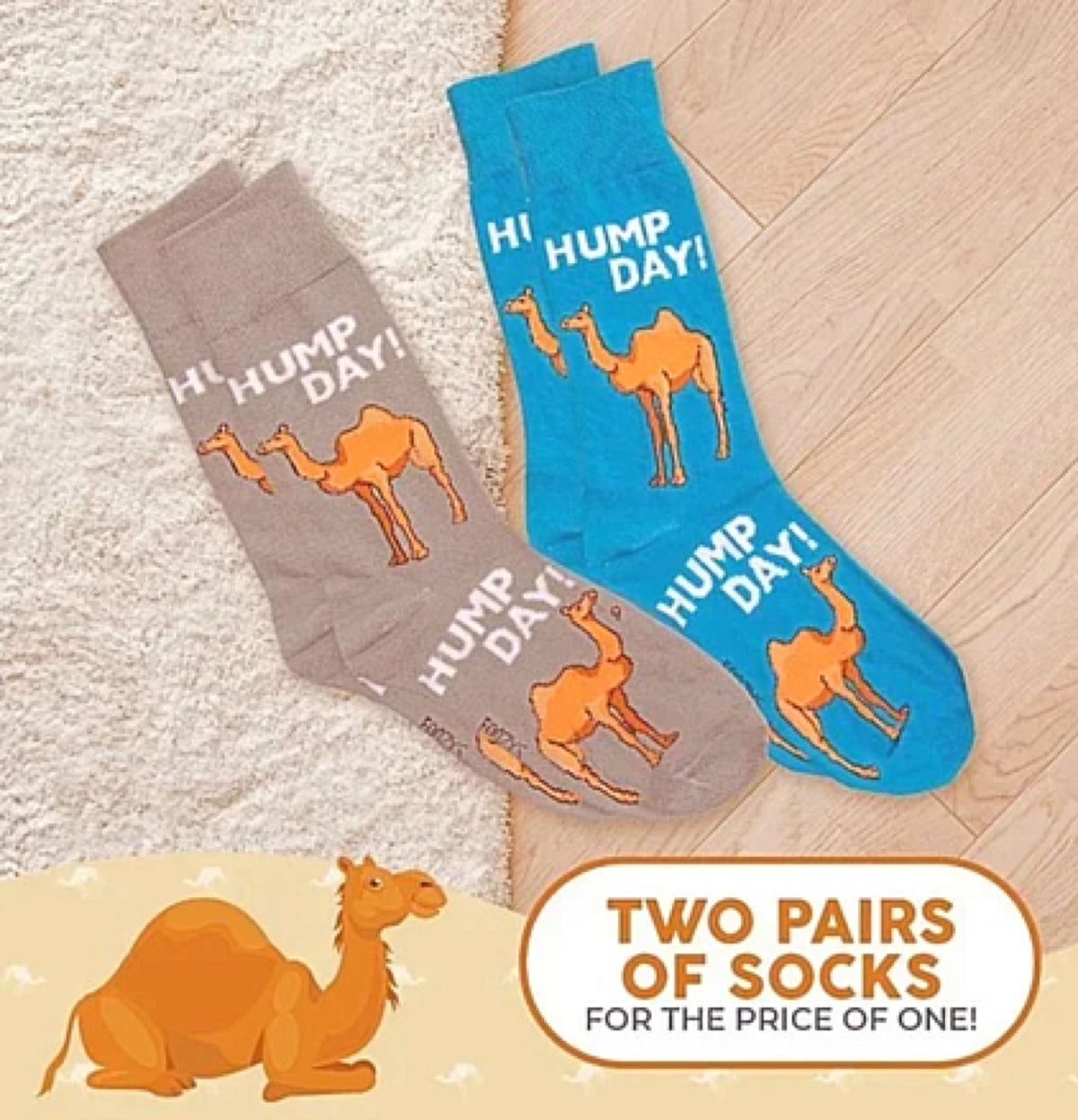 FOOZYS BRAND Men's 2 Pair OF CAMEL Socks 'HUMP DAY' - Novelty Socks for Less