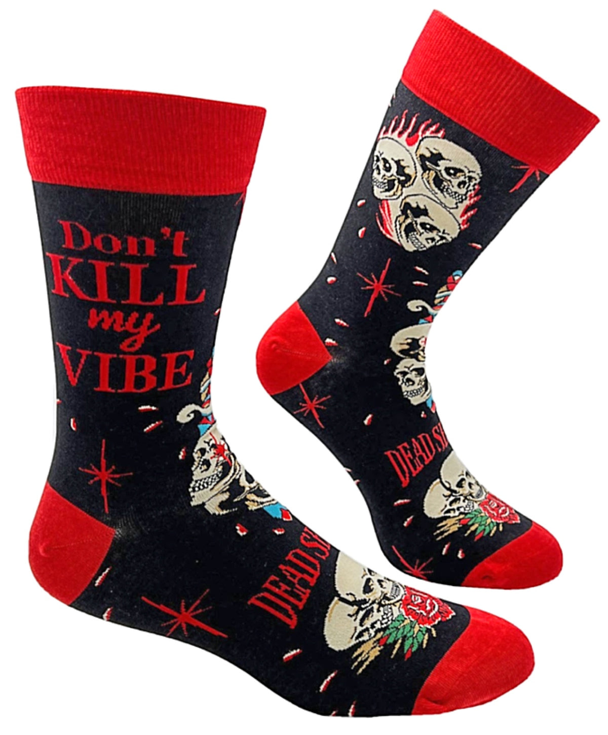 FABDAZ Brand Men’s SKULL Socks ‘DON’T KILL MY VIBE’ ‘DEAD SERIOUS’ - Novelty Socks for Less