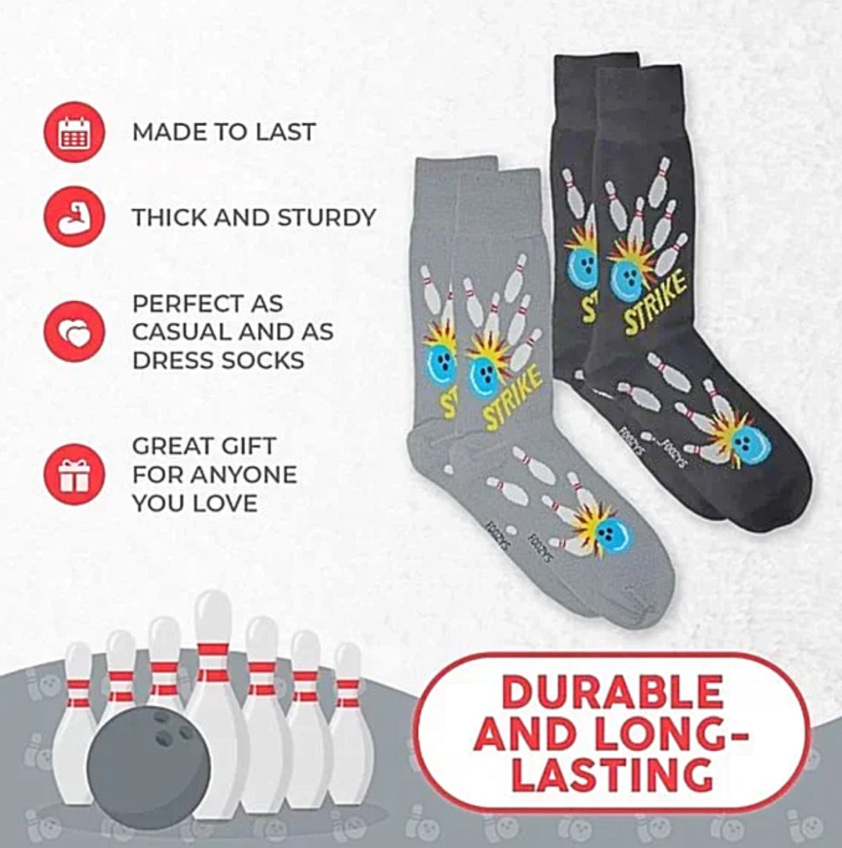 FOOZYS BRAND MEN’S 2 PAIR OF BOWLING SOCKS - Novelty Socks for Less