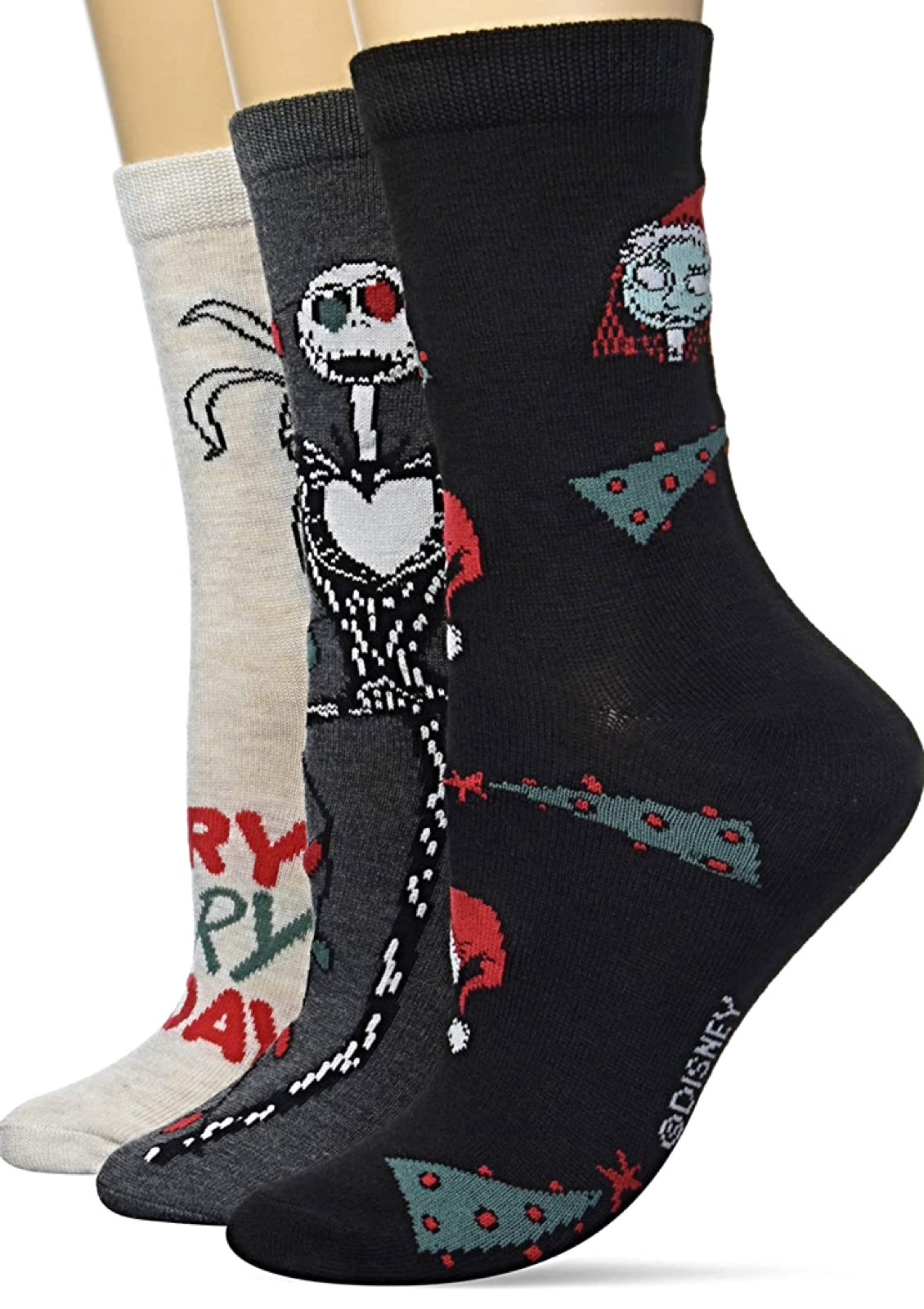 DISNEY THE NIGHTMARE BEFORE CHRISTMAS LADIES 3 PAIR OF SOCKS 'MERRY SCARY HOLIDAY' - Novelty Socks for Less