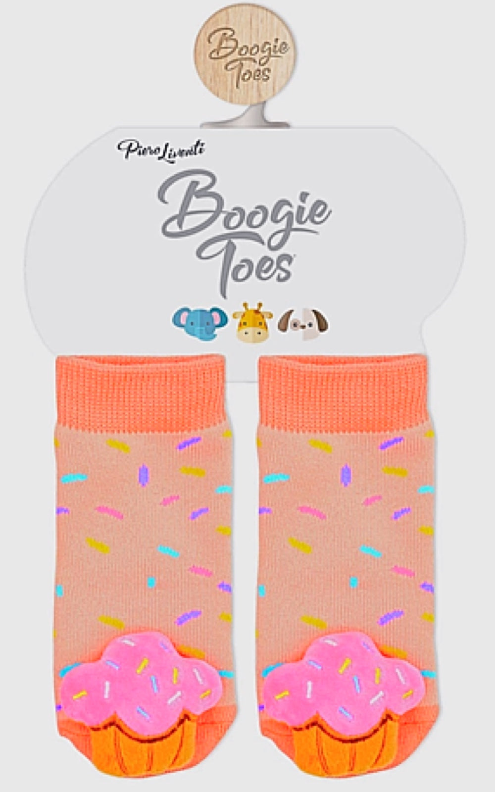BOOGIE TOES Unisex Baby CUPCAKE Rattle Gripper Bottom Socks By PIERO LIVENTI - Novelty Socks for Less