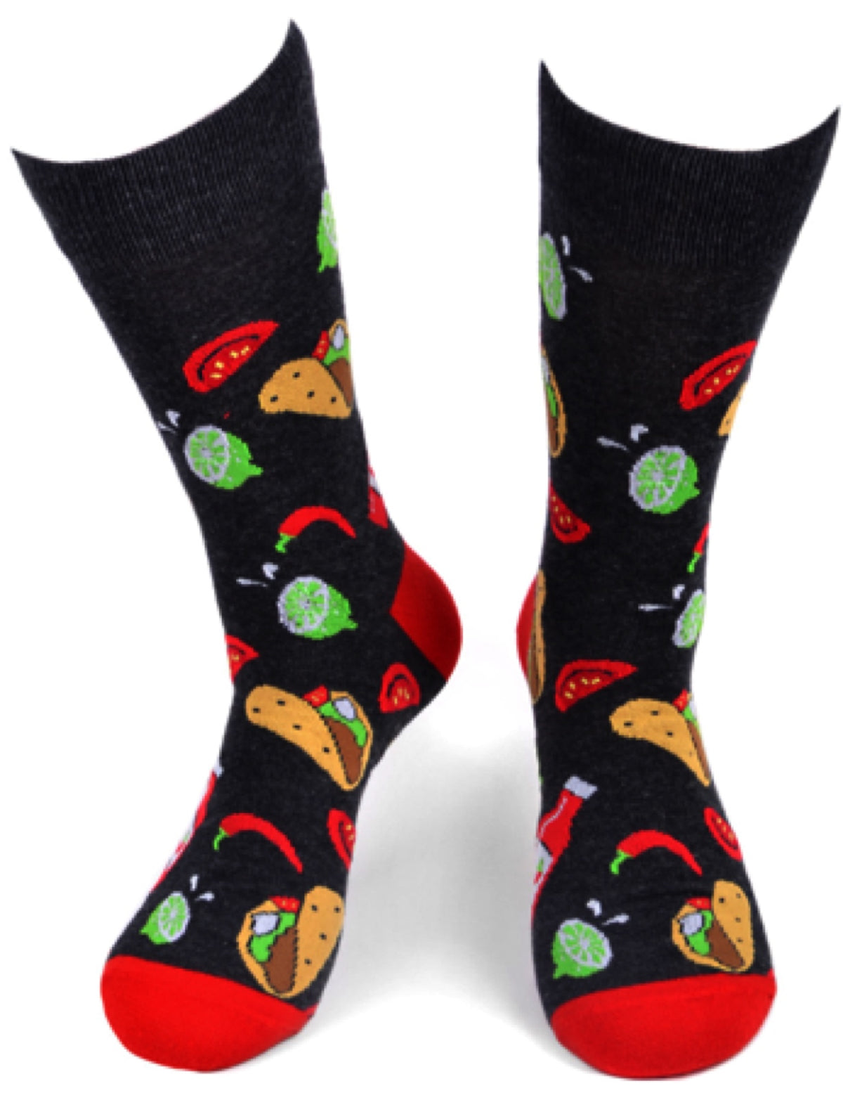 PARQUET BRAND Men's TACOS, HOT PEPPERS & HOT SAUCE Socks (CHOOSE COLOR) - Novelty Socks for Less