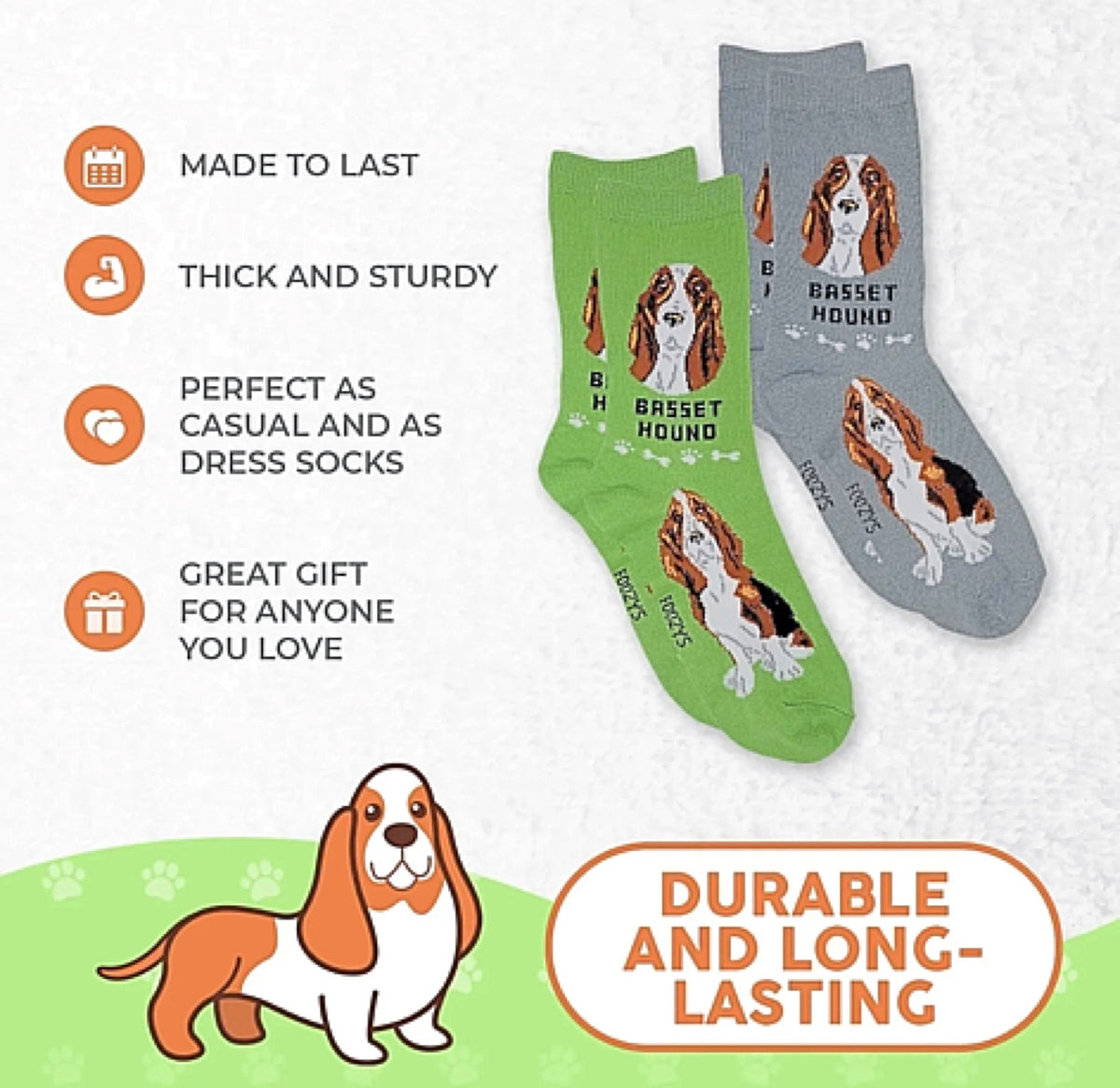 FOOZYS BRAND LADIES 2 PAIR BASSET HOUND DOG SOCKS - Novelty Socks for Less