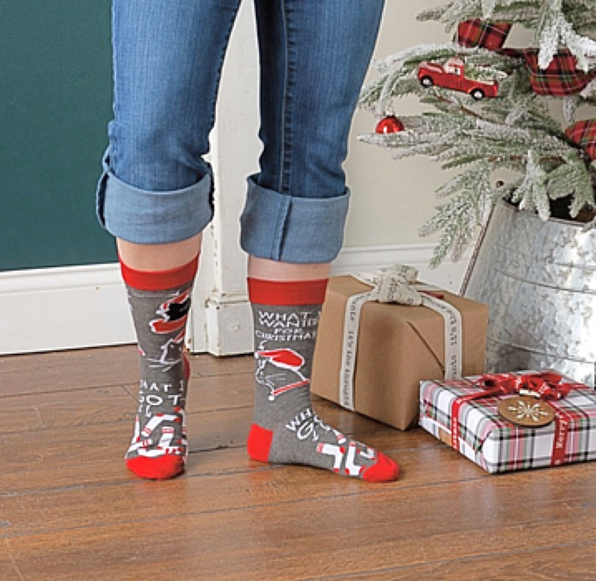 PRIMITIVES BY KATHY UNISEX WITH CAT ‘WHAT I WANTED FOR CHRISTMAS’ - Novelty Socks for Less