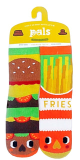 PALS SOCKS Brand Unisex BURGER & FRIES Mismatched Gripper Bottom Socks (CHOOSE SIZE) - Novelty Socks for Less