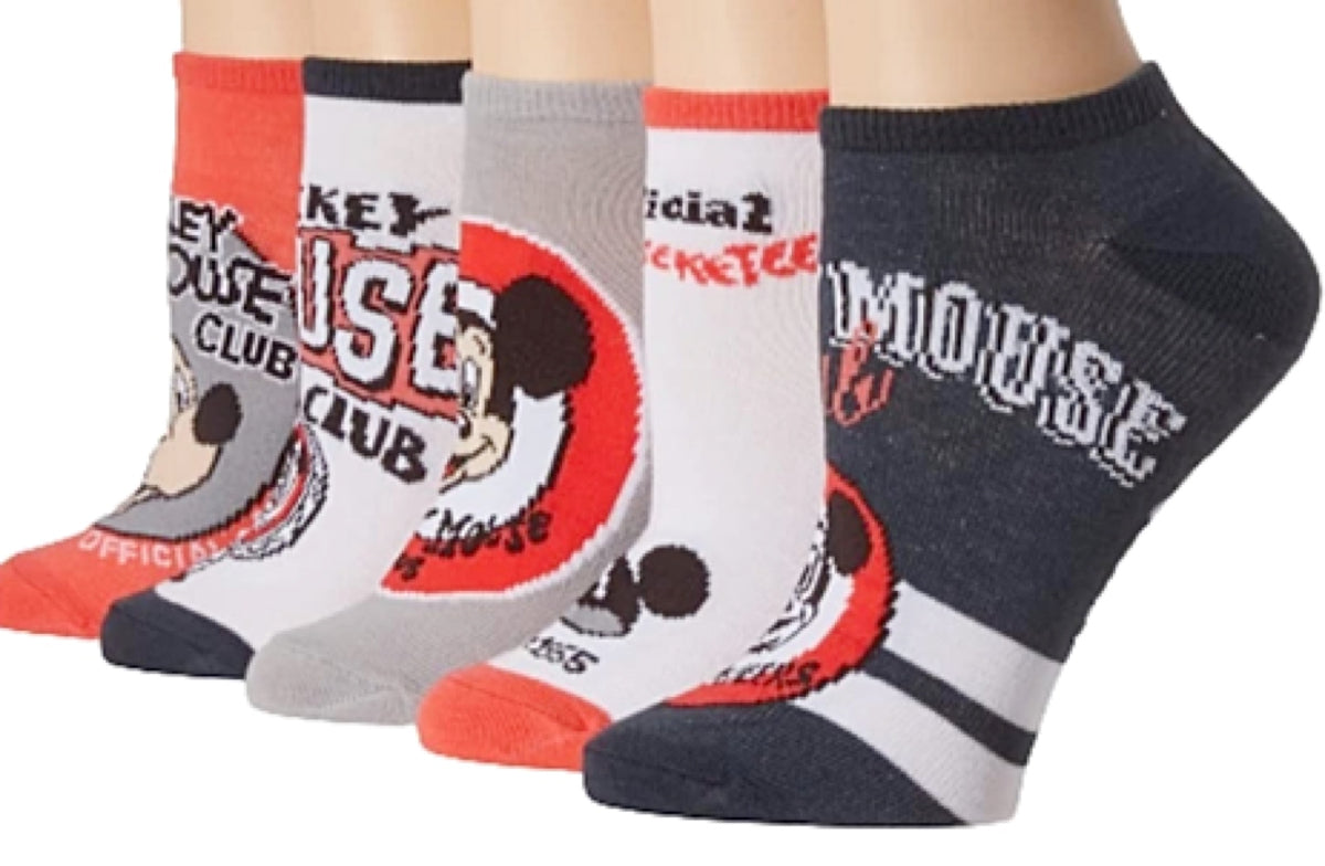 DISNEY Ladies 5 Pair Of MICKEY MOUSE CLUB No Show Socks ‘OFFICIAL MOUSEKETEER’ - Novelty Socks for Less