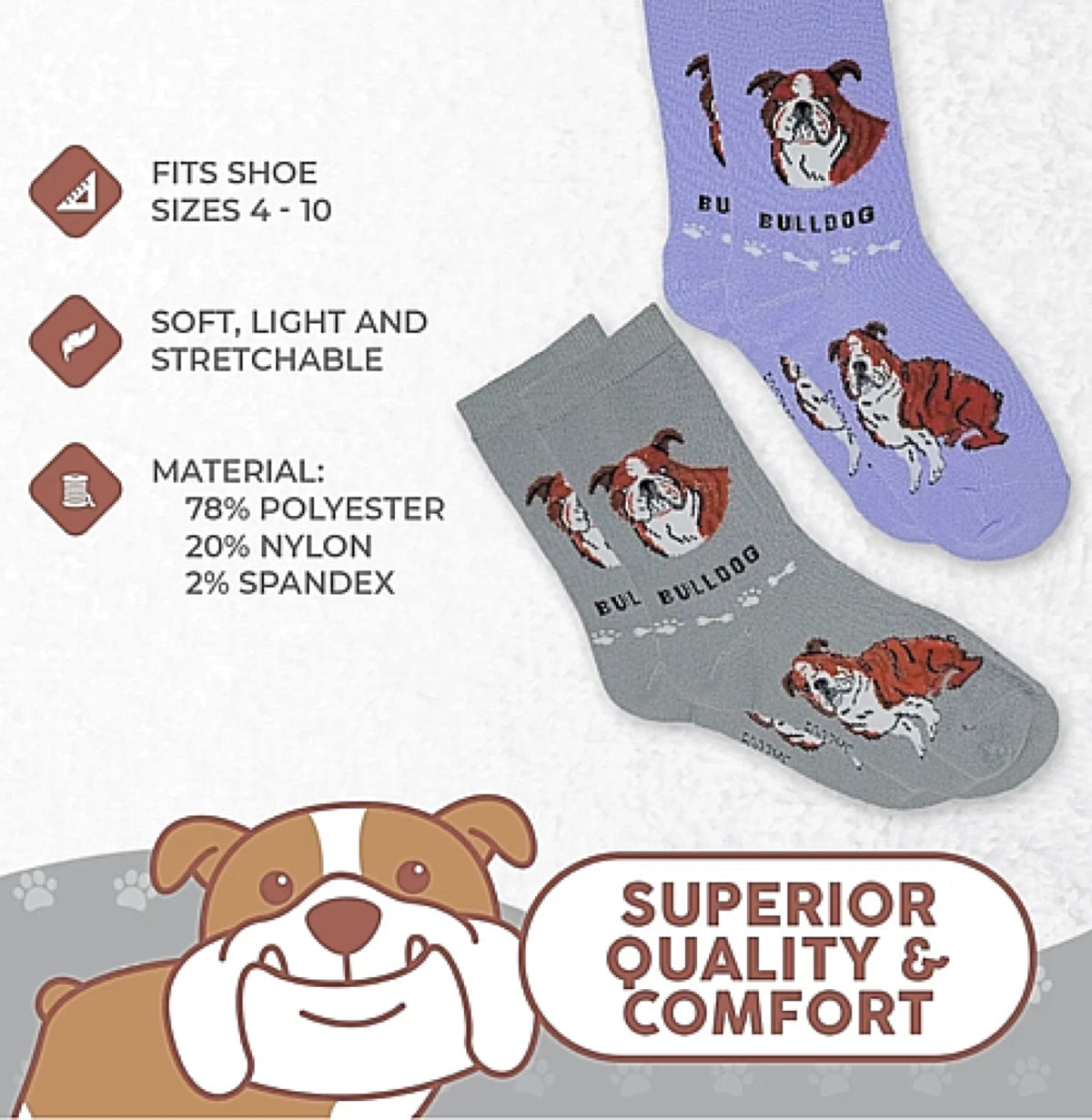 FOOZYS Ladies 2 Pair BULLDOG Socks - Novelty Socks for Less