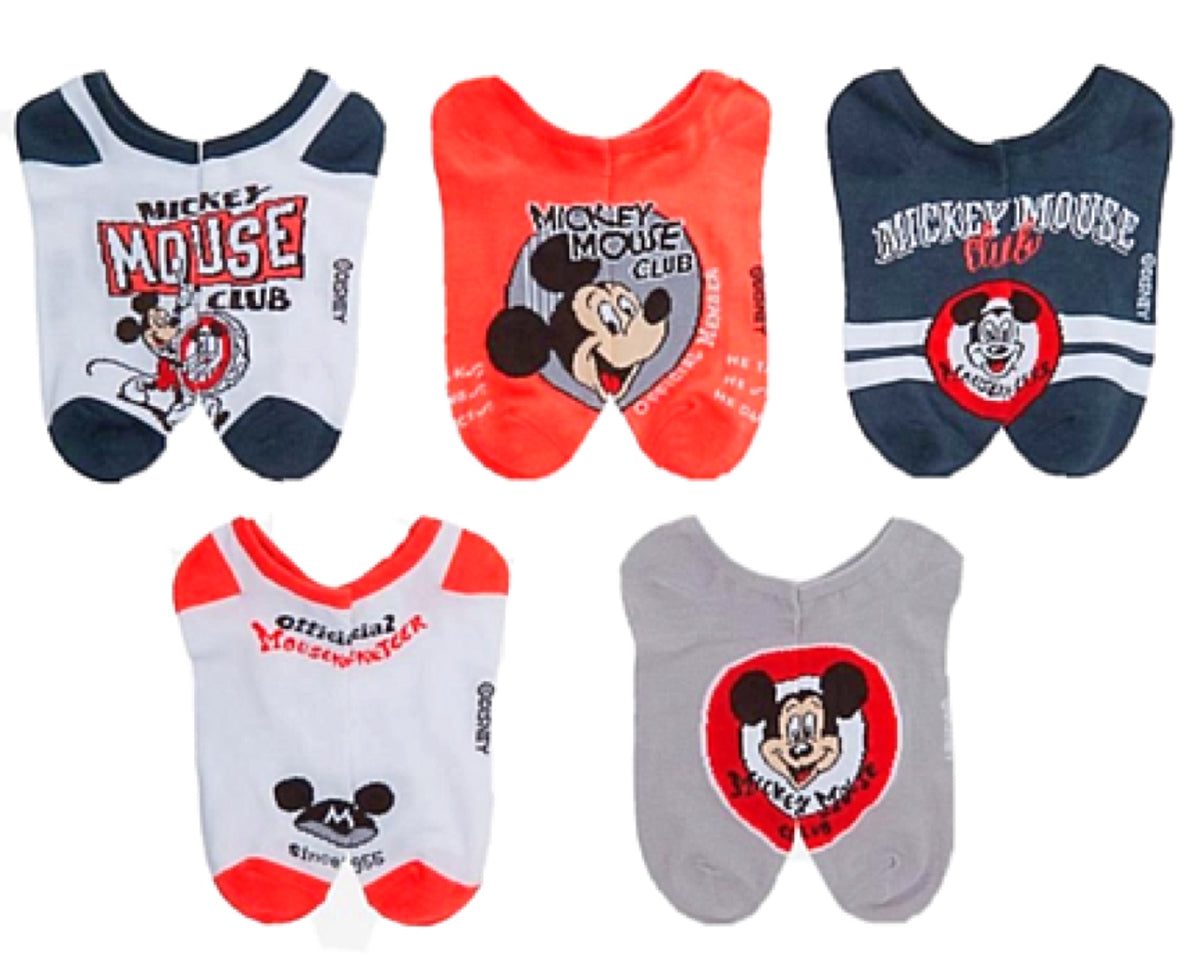 DISNEY Ladies 5 Pair Of MICKEY MOUSE CLUB No Show Socks ‘OFFICIAL MOUSEKETEER’ - Novelty Socks for Less