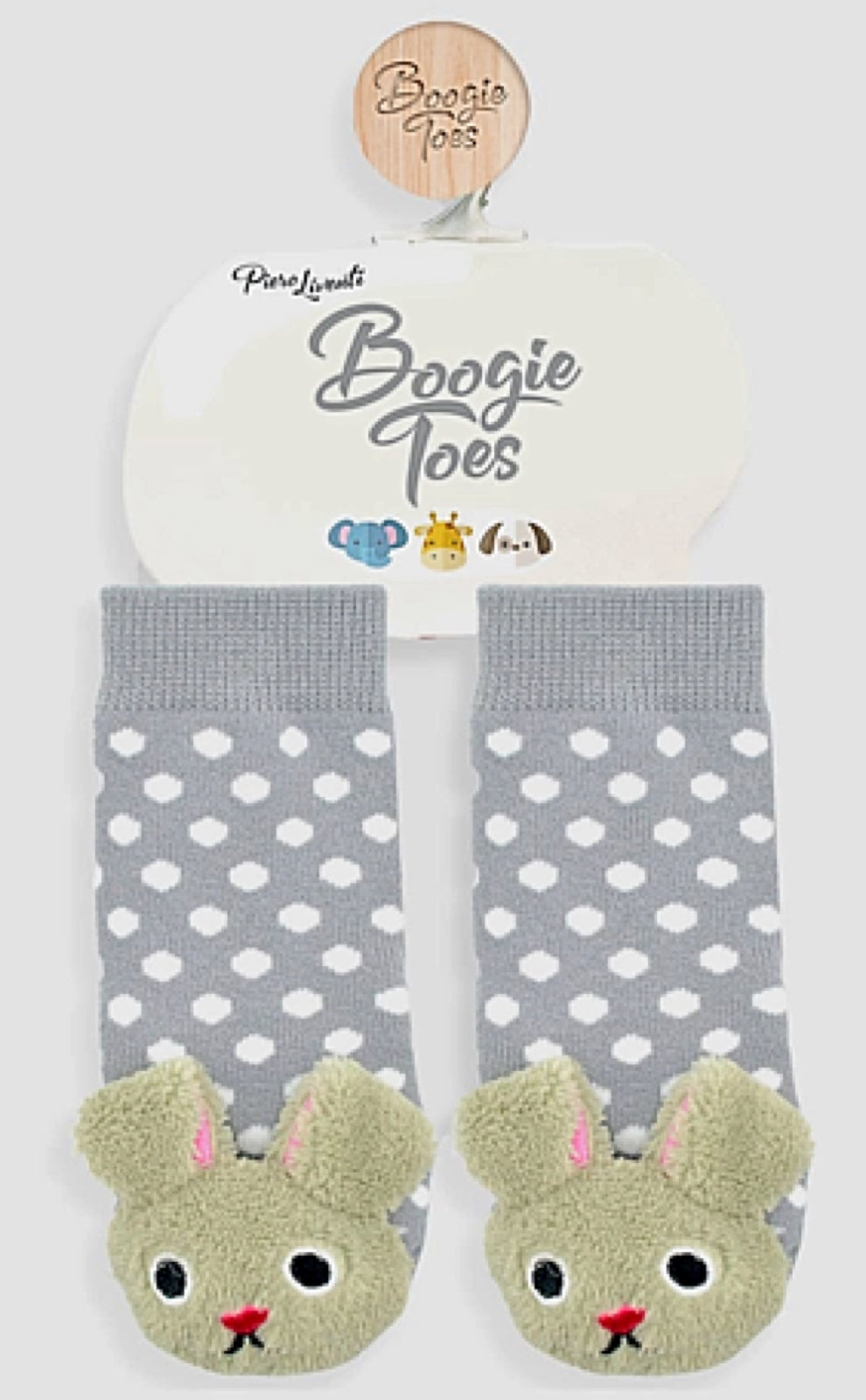 BOOGIE TOES Unisex Baby BUNNY RABBIT Rattle GRIPPER BOTTOM Socks By PIERO LIVENTI - Novelty Socks for Less