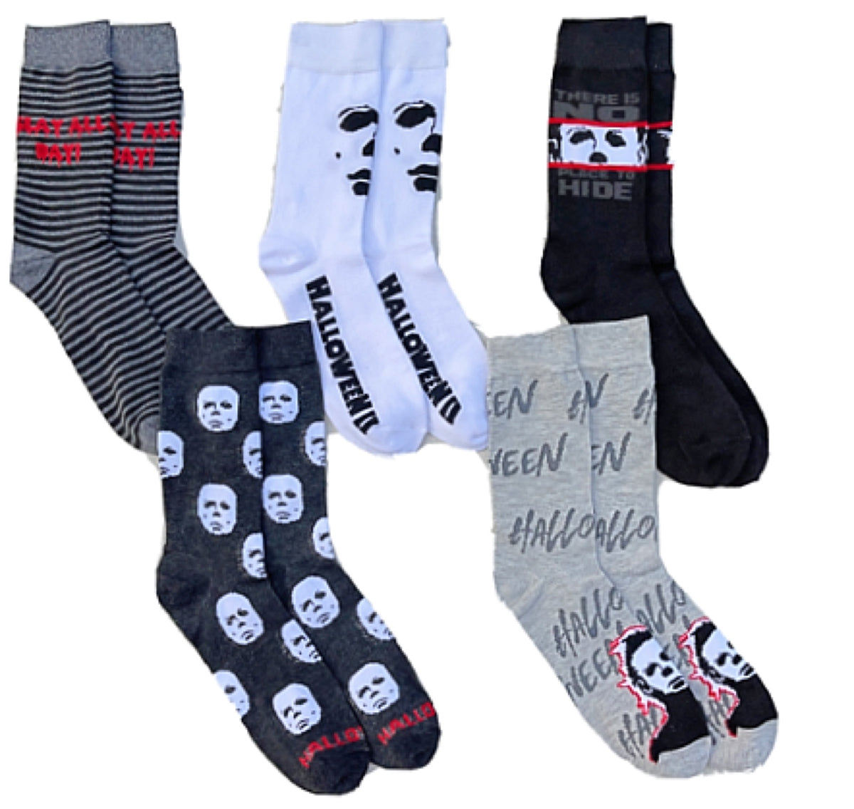 HALLOWEEN II Men’s 5 Pair Of MICHAEL MYERS Socks Gift Set‘THERE IS NO PLACE TO HIDE’ - Novelty Socks for Less