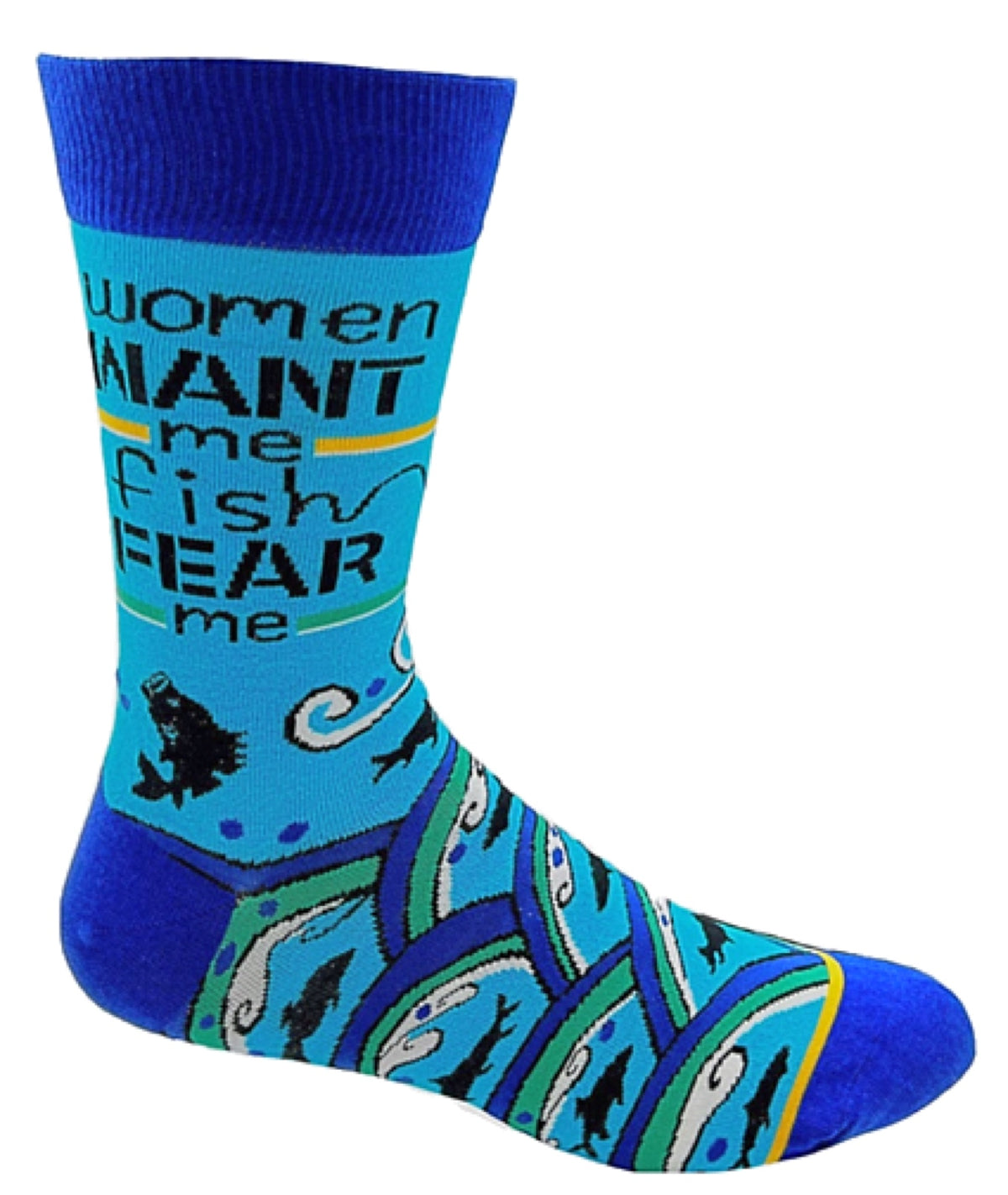 FABDAZ Brand Men’s FISHING Socks ‘WOMEN WANT ME FISH FEAR ME’ - Novelty Socks for Less