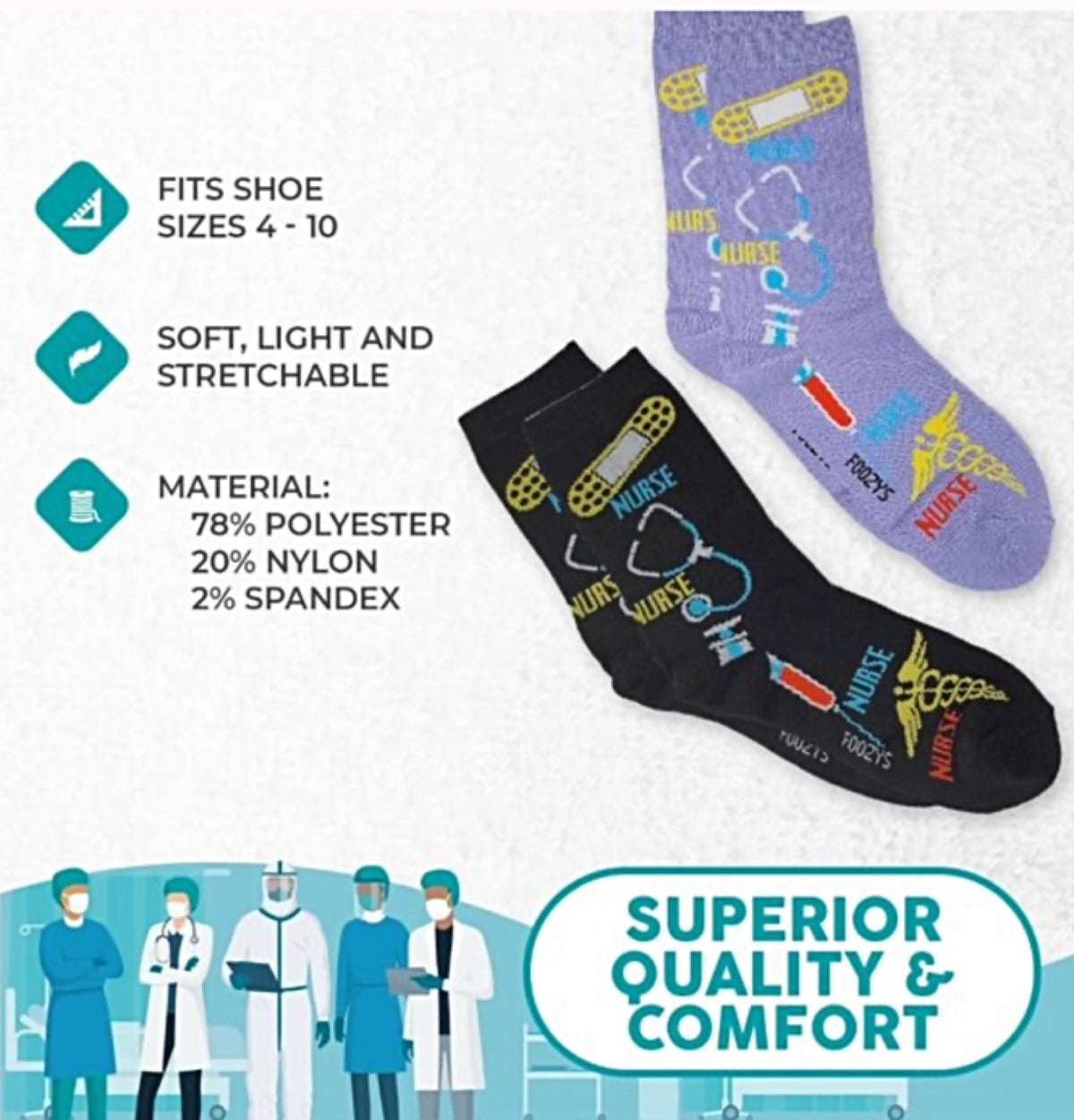 FOOZYS BRAND LADIES 2 Pair OF NURSE Socks - Novelty Socks for Less