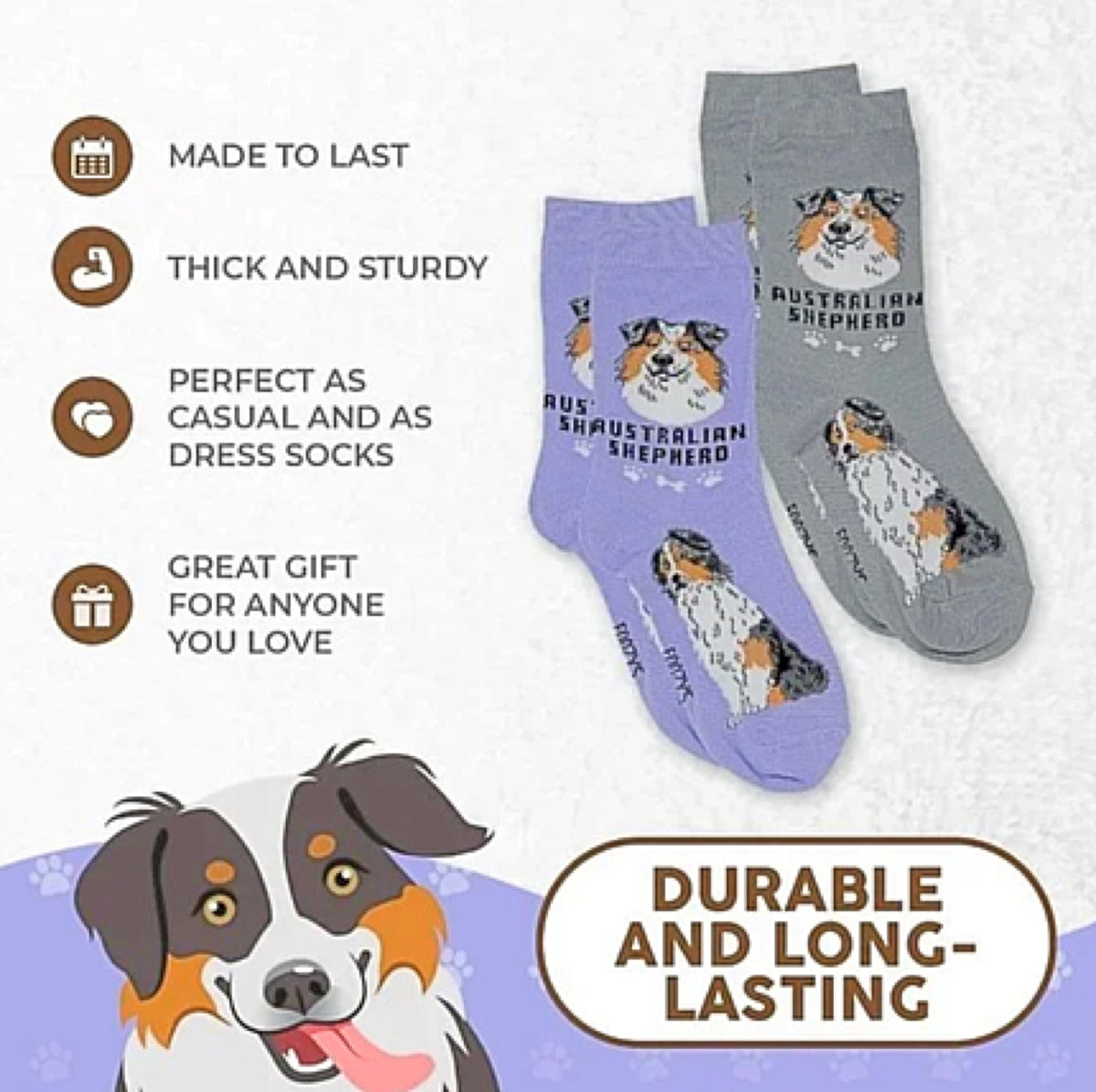 FOOZYS BRAND Ladies 2 Pair AUSTRALIAN SHEPHERD Socks - Novelty Socks for Less