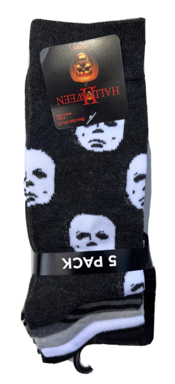 HALLOWEEN II Men’s 5 Pair Of MICHAEL MYERS Socks Gift Set‘THERE IS NO PLACE TO HIDE’ - Novelty Socks for Less
