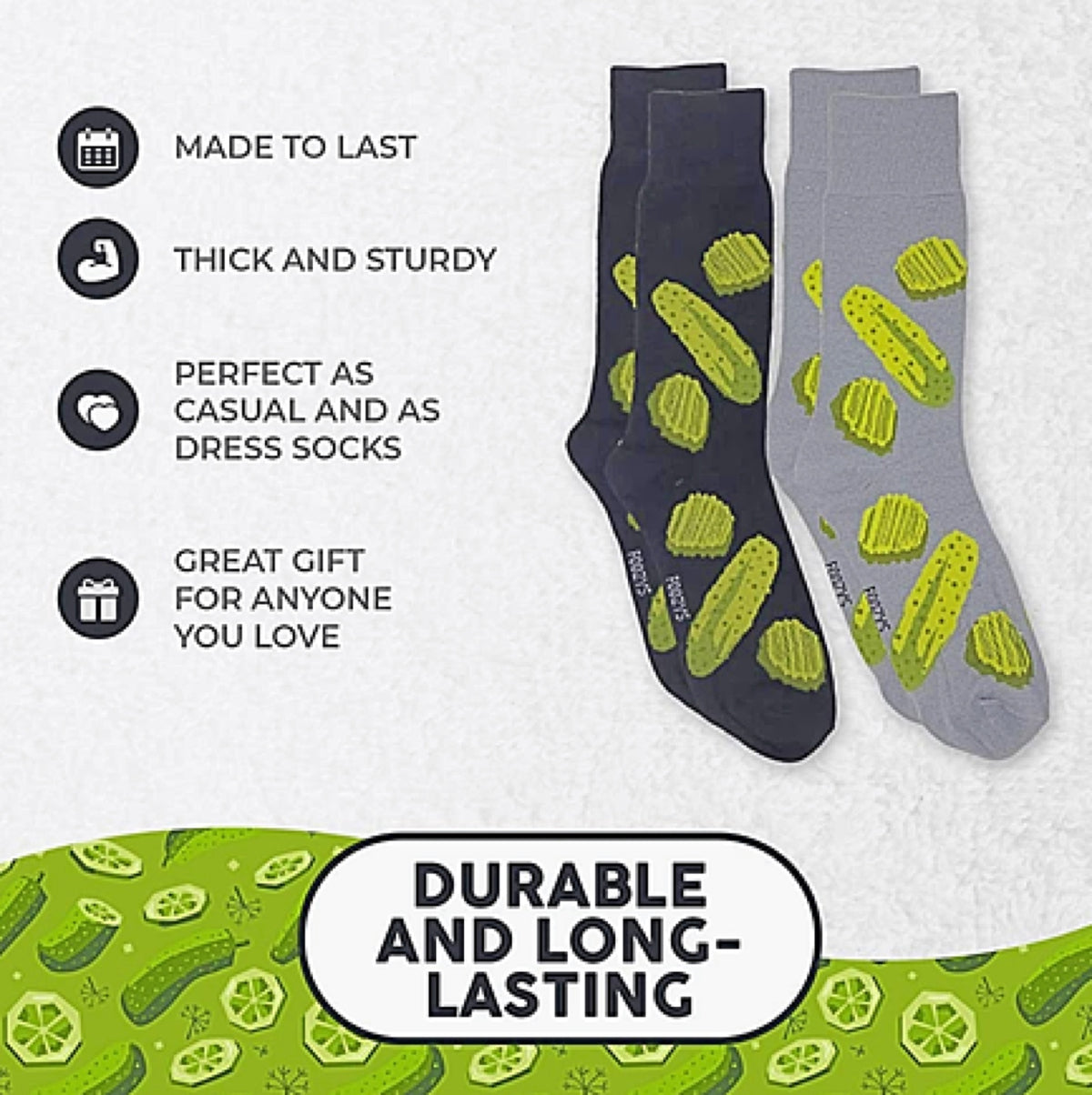 FOOZYS BRAND MEN’S 2 PAIR OF PICKLES SOCKS - Novelty Socks for Less