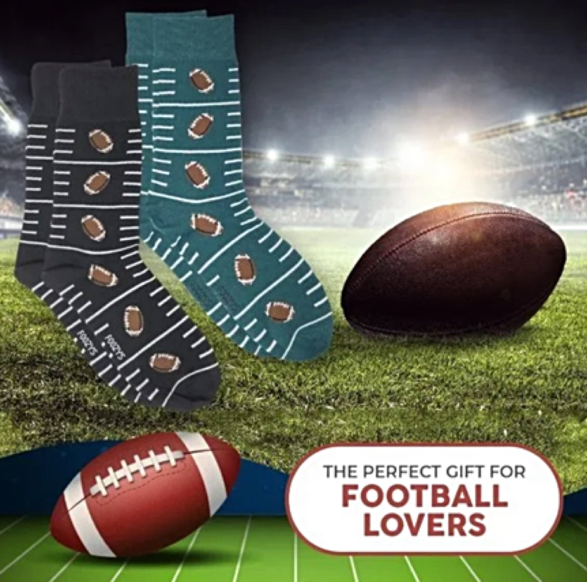 FOOZYS BRAND Men’s 2 Pair OF FOOTBALL SOCKS - Novelty Socks for Less