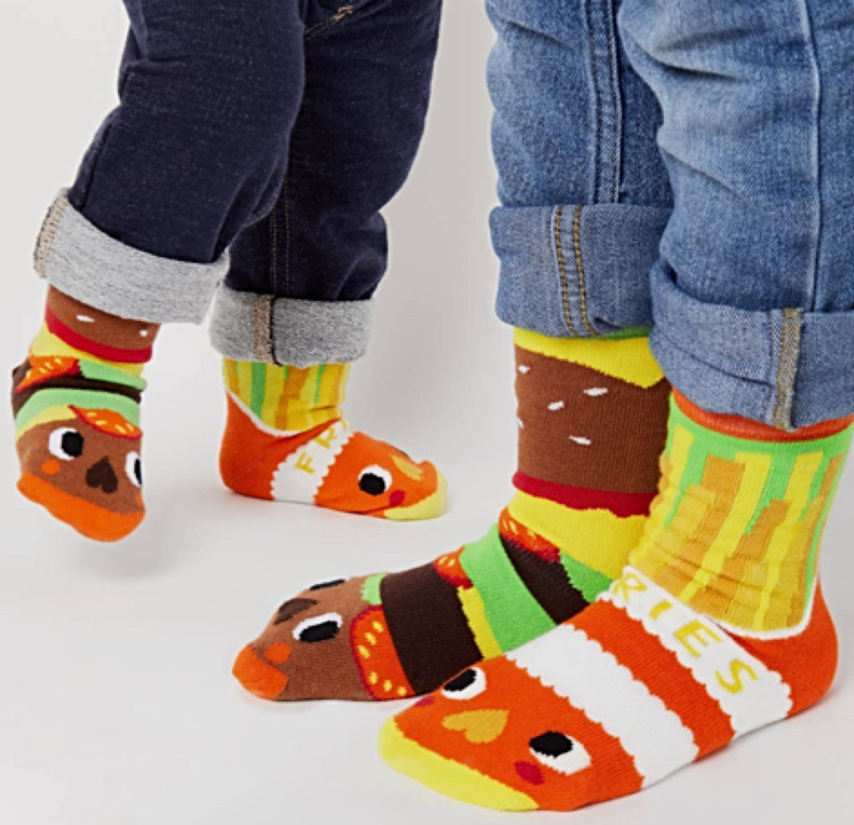 PALS SOCKS Brand Unisex BURGER & FRIES Mismatched Gripper Bottom Socks (CHOOSE SIZE) - Novelty Socks for Less