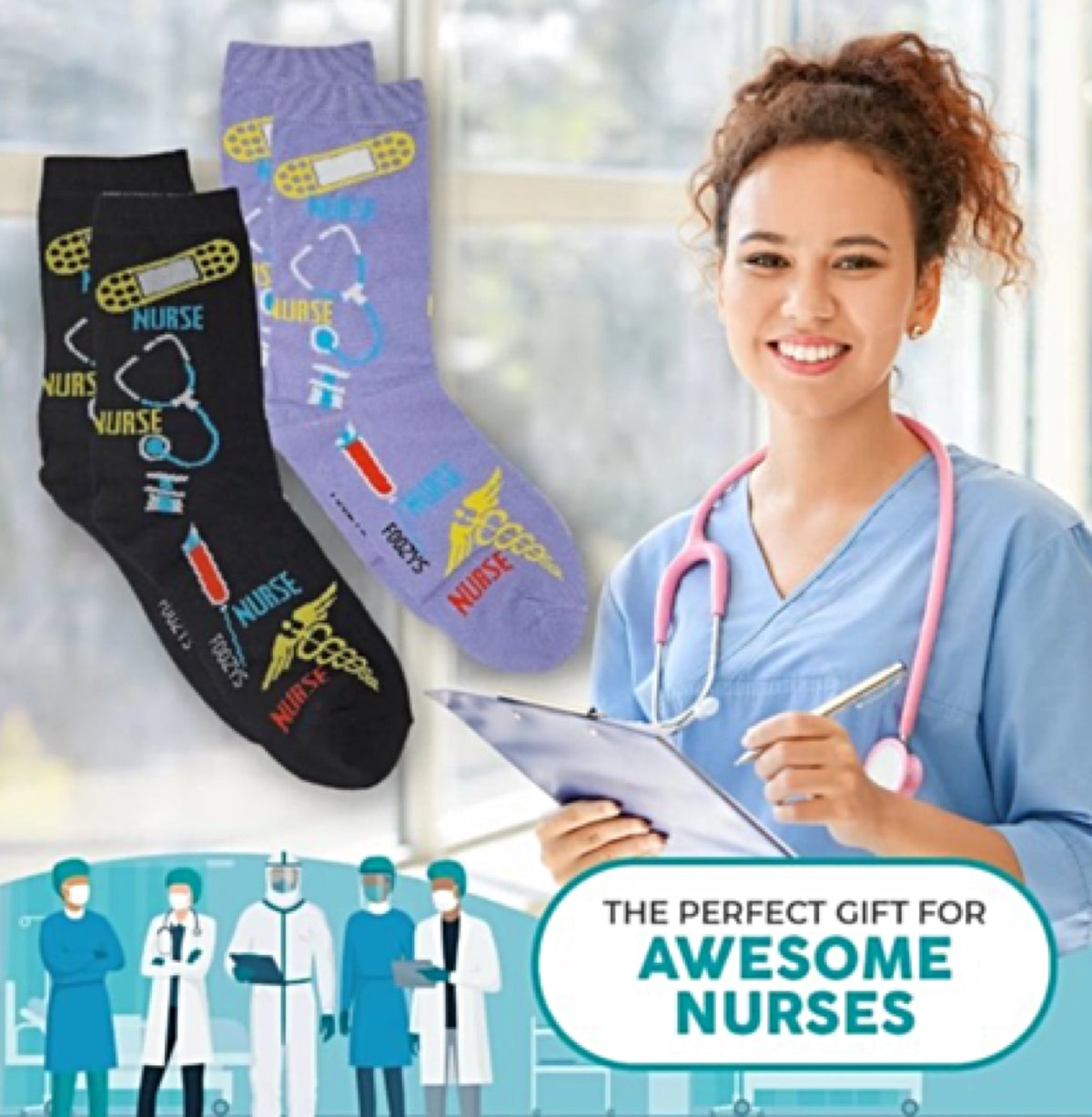 FOOZYS BRAND LADIES 2 Pair OF NURSE Socks - Novelty Socks for Less