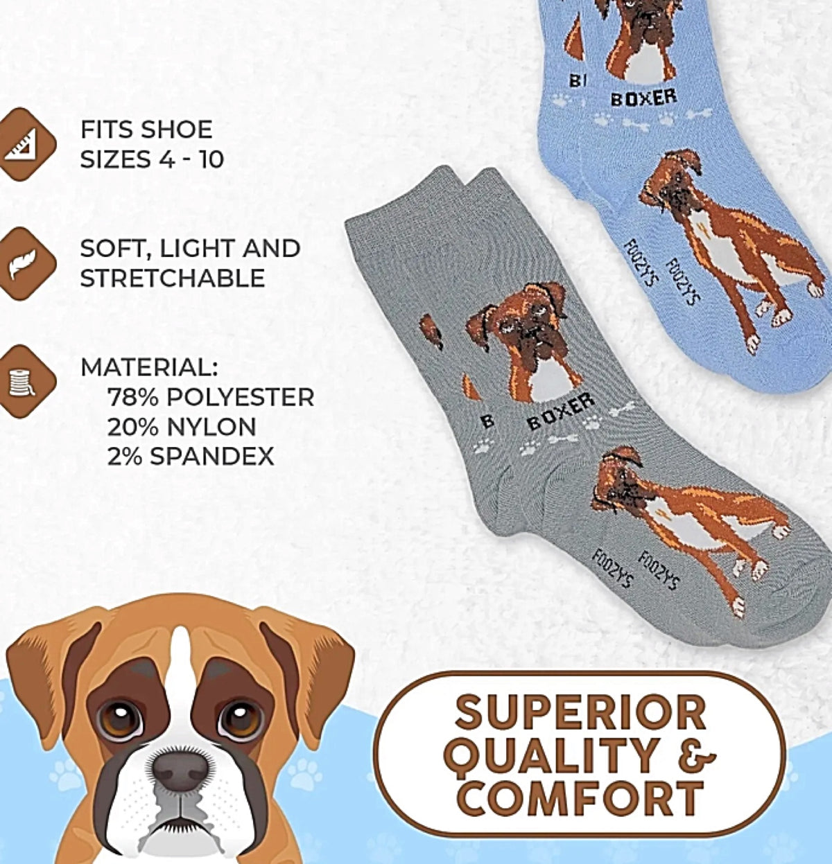 FOOZYS Ladies 2 Pair BOXER DOG Socks - Novelty Socks for Less