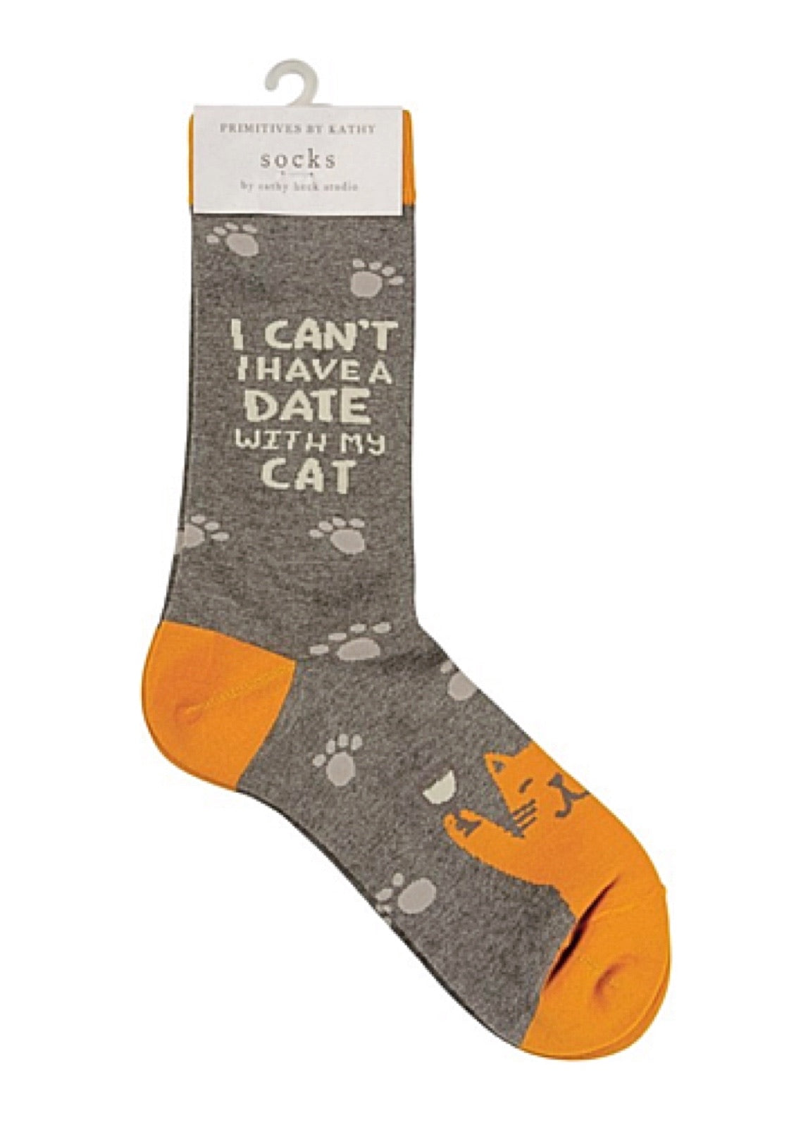 PRIMITIVES BY KATHY UNISEX CAT SOCKS ‘I CAN’T I HAVE A DATE WITH MY CAT’ - Novelty Socks for Less
