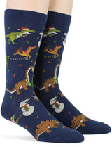 FOOT TRAFFIC Brand Mens CHRISTMAS DINOSAURS Socks 'TREE REX' - Novelty Socks for Less