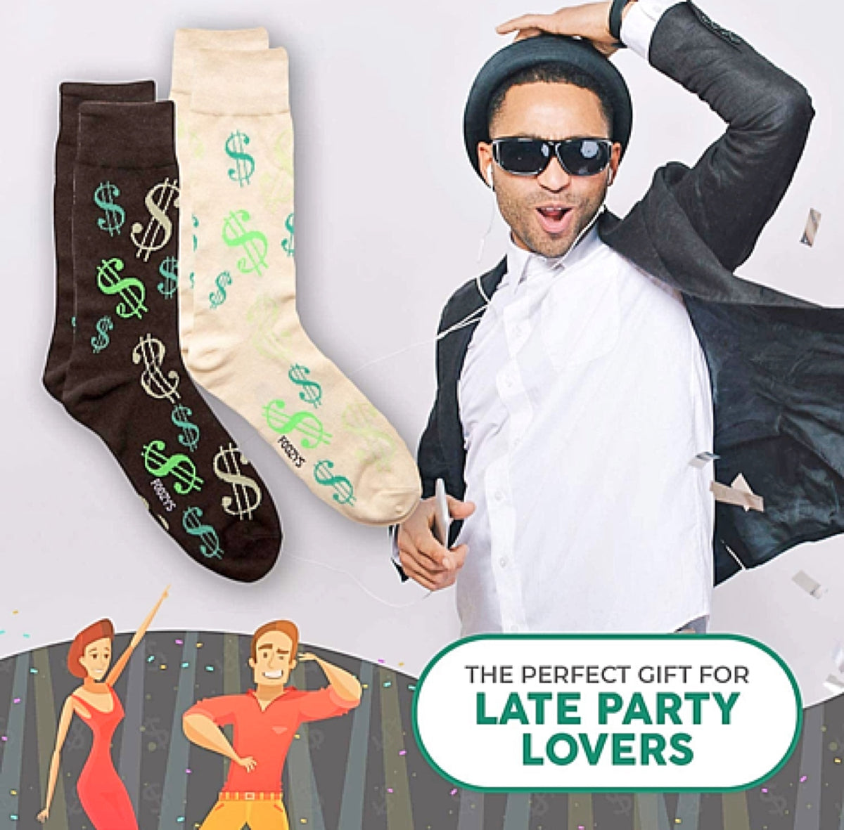 FOOZYS BRAND MEN’S 2 PAIR OF DOLLAR SIGNS/MONEY SOCKS - Novelty Socks for Less