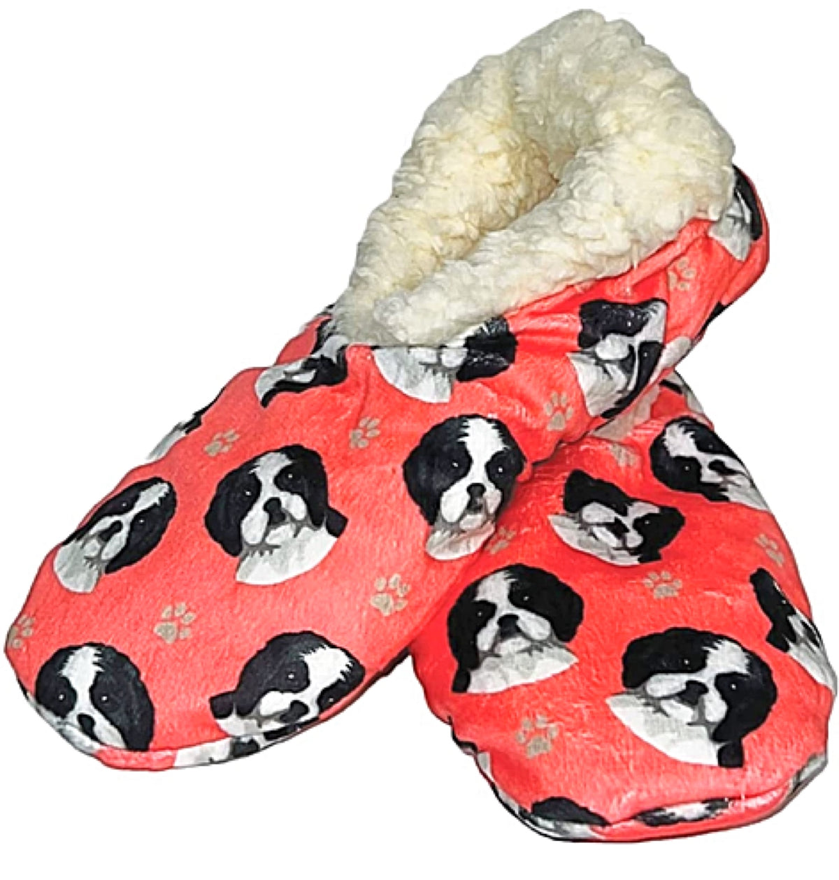 COMFIES LADIES BLACK & WHITE SHIH TZU NON-SKID SLIPPERS - Novelty Socks for Less