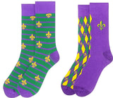 PARQUET Brand Men’s MARDI GRAS Socks (CHOOSE COLOR GREEN OR PURPLE) - Novelty Socks for Less