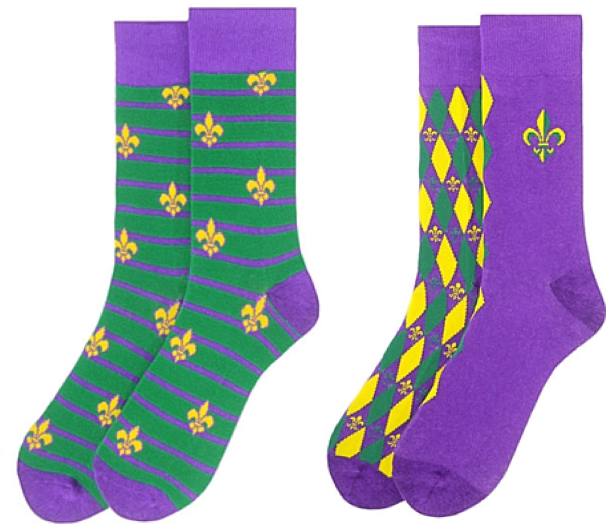 PARQUET Brand Men’s MARDI GRAS Socks (CHOOSE COLOR GREEN OR PURPLE) - Novelty Socks for Less