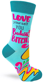 FABDAZ BRAND LADIES ‘LOVE YOURSELF YOU BADASS BITCH’ SOCKS - Novelty Socks for Less