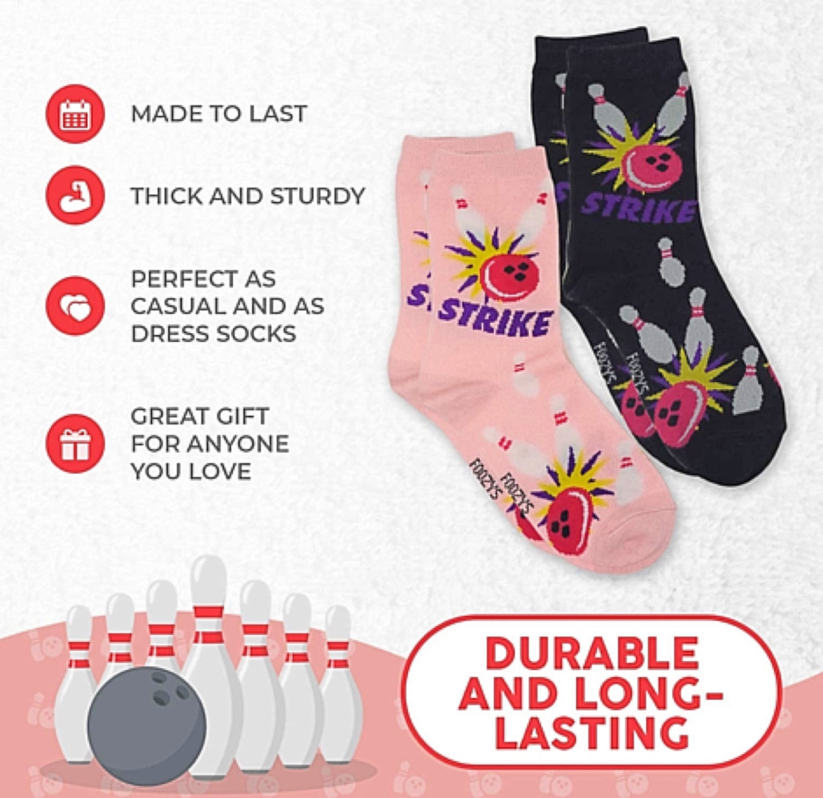 FOOZYS Brand LADIES 2 PAIR OF BOWLING SOCKS - Novelty Socks for Less