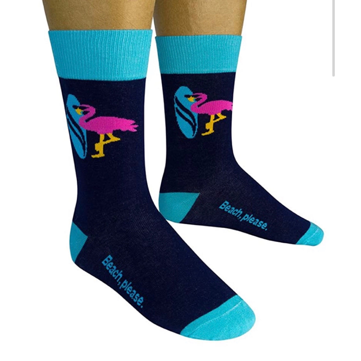 FUNATIC Unisex FLAMINGO/SURF BOARD ‘BEACH PLEASE’ Socks MADE IN THE USA! - Novelty Socks for Less