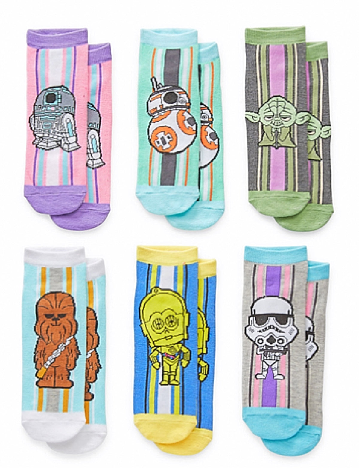 STAR WARS Ladies 6 Pair Of Low Show Socks BB-8, CHEWIE, YODA Socks - Novelty Socks for Less