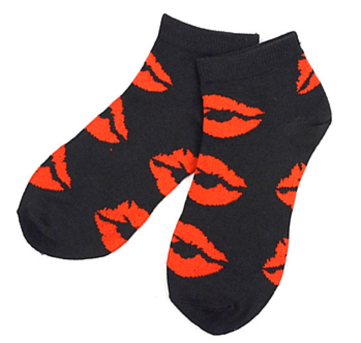NOLLIA Brand Ladies VALENTINES DAY 6 Pair Of Low Cut Socks LIPS/KISSES - Novelty Socks for Less