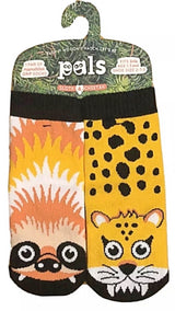 PALS SOCKS Brand Unisex SLOTH & CHEETAH Mismatched Gripper Bottom Socks - Novelty Socks for Less