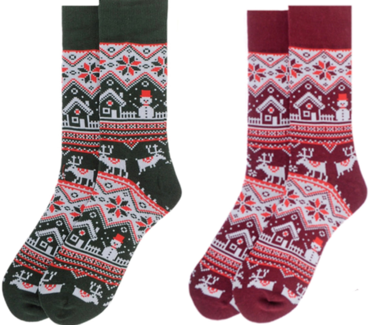 PARQUET Brand Men’s CHRISTMAS SWEATER Socks (CHOOSE COLOR BURGUNDY OR GREEN) - Novelty Socks for Less