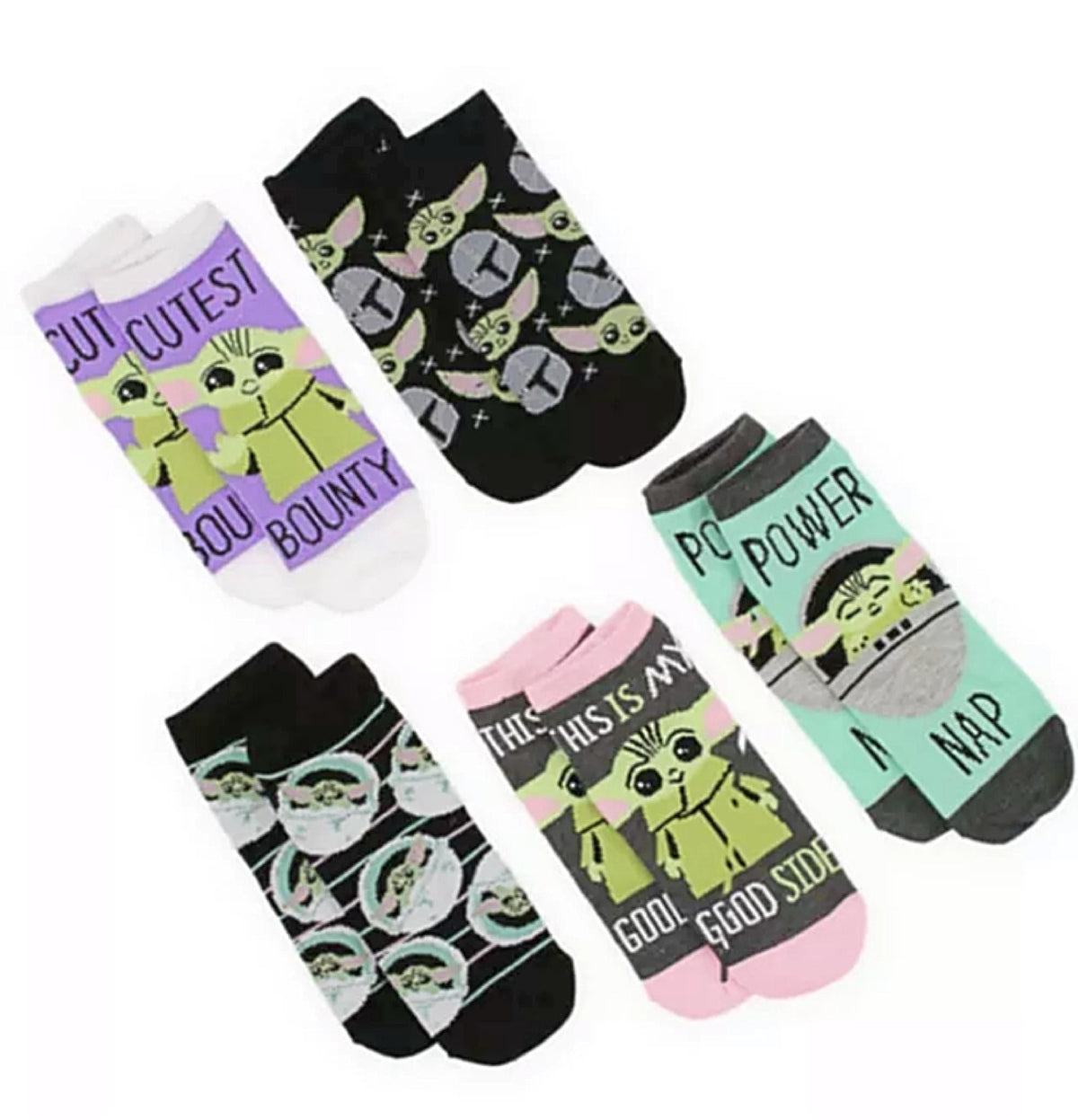 STAR WARS THE MANDALORIAN Ladies 5 Pair No Show Socks BABY YODA - Novelty Socks for Less