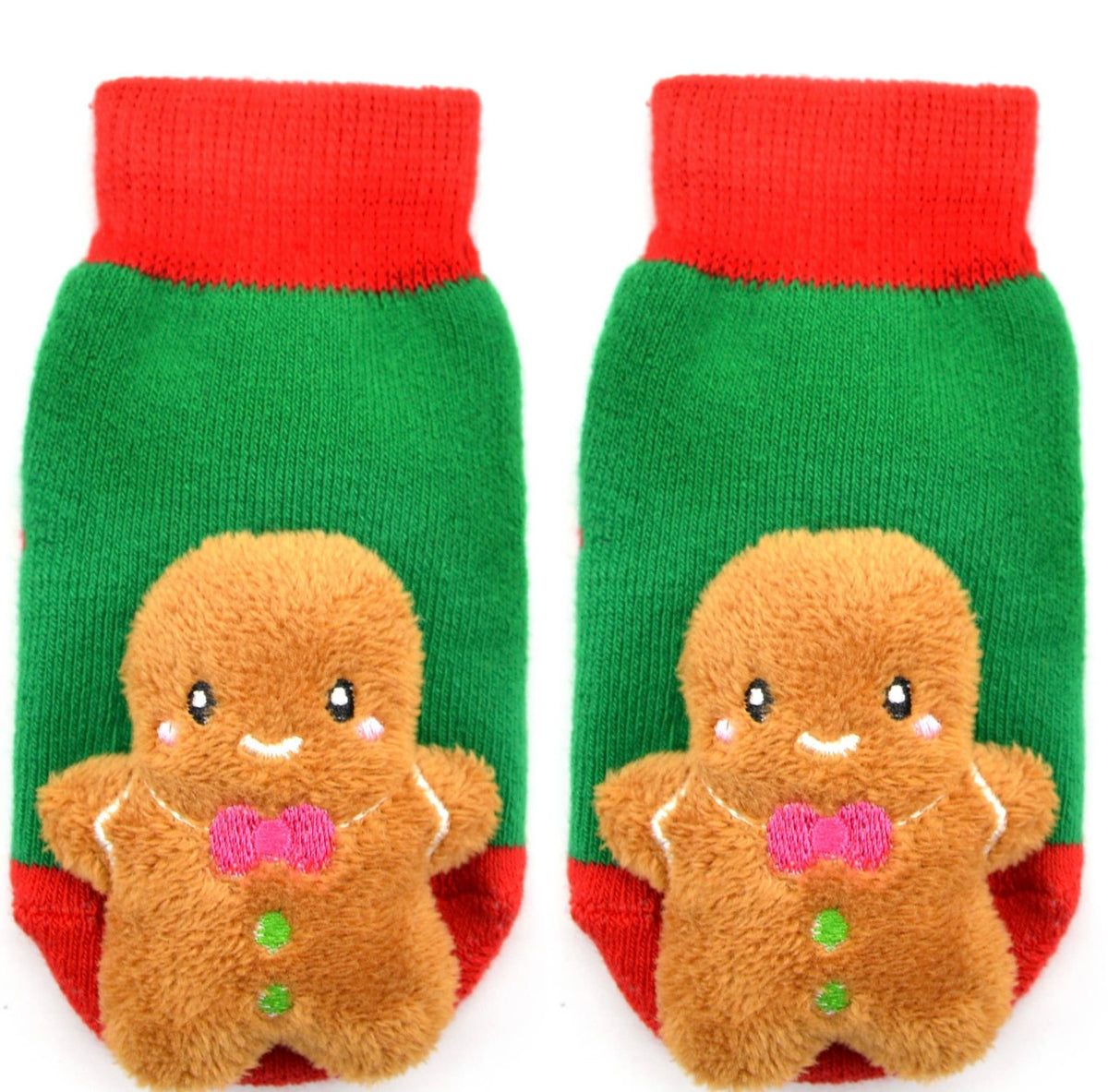BOOGIE TOES Unisex Baby GINGERBREAD CHRISTMAS RATTLE GRIPPER BOTTOM SOCKS - Novelty Socks for Less