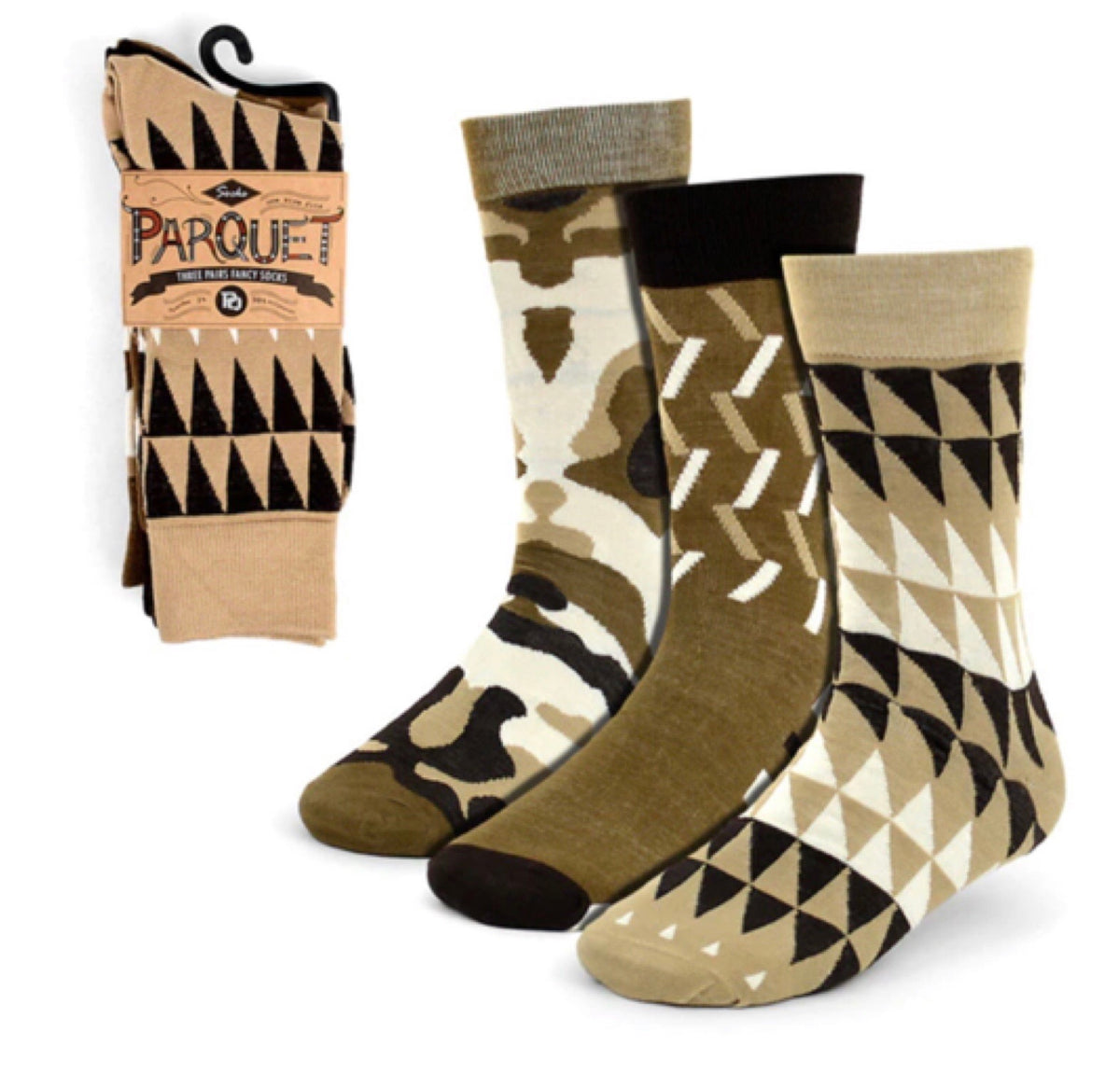 PARQUET Brand Men’s 3 Pair Socks Camo & Geometric Pattern - Novelty Socks for Less