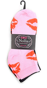 NOLLIA Brand Ladies VALENTINES DAY 6 Pair Of Low Cut Socks LIPS/KISSES - Novelty Socks for Less